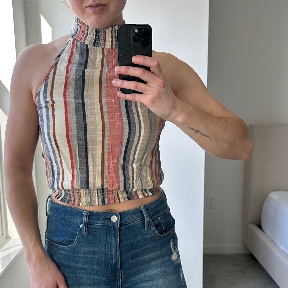 Angie Multicolor Striped Halter Crop Top